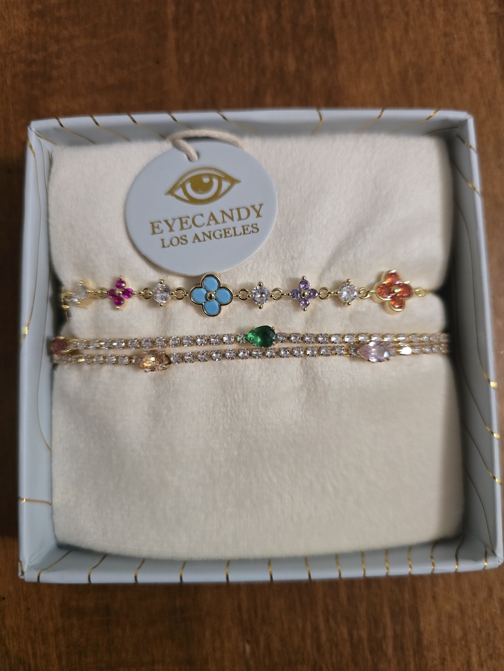 eye candy Gold-Tone Multicolor Flower & Crystal Bracelet Set
